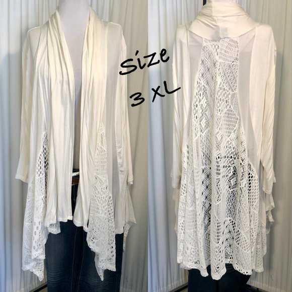 Bundle of two La Vanya Lace Cardigans in ivory & tan Sz 3XL - Picture 2 of 13